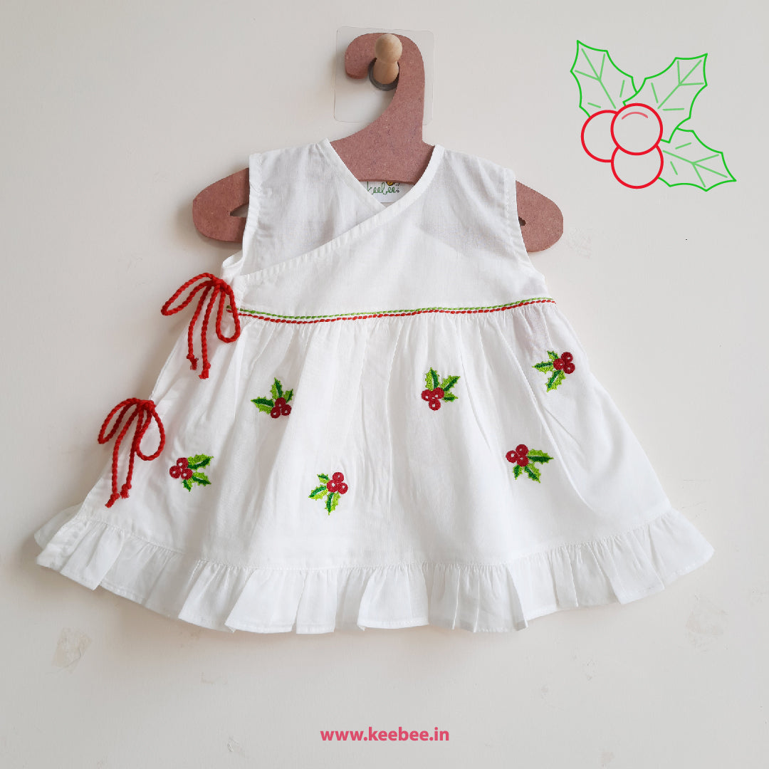 Organic Cotton Embroidered Girls Jabla Dress Merry Holly KEEBEE ORGANICS