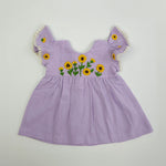 Keebee Organic Cotton Embroidered Girls Lilac Dress - Sunflower