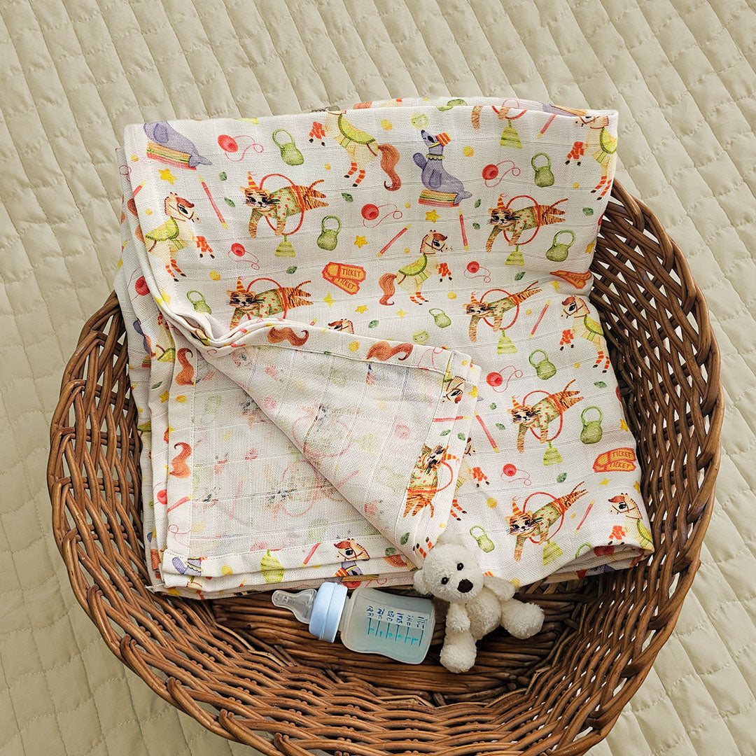 Keebee Organic Cotton Printed Swaddle/Towel - Circus Crew