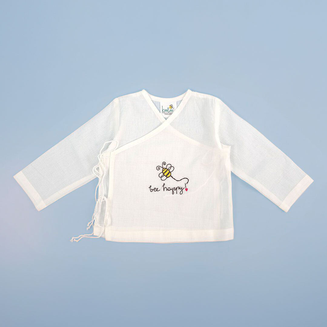 Keebee Organic Cotton Full Sleeve Embroidered Baby Jabla - Bee Happy