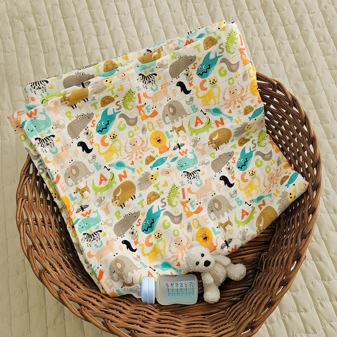 Keebee Organic Cotton Printed Swaddle/Towel - Animal Kingdom