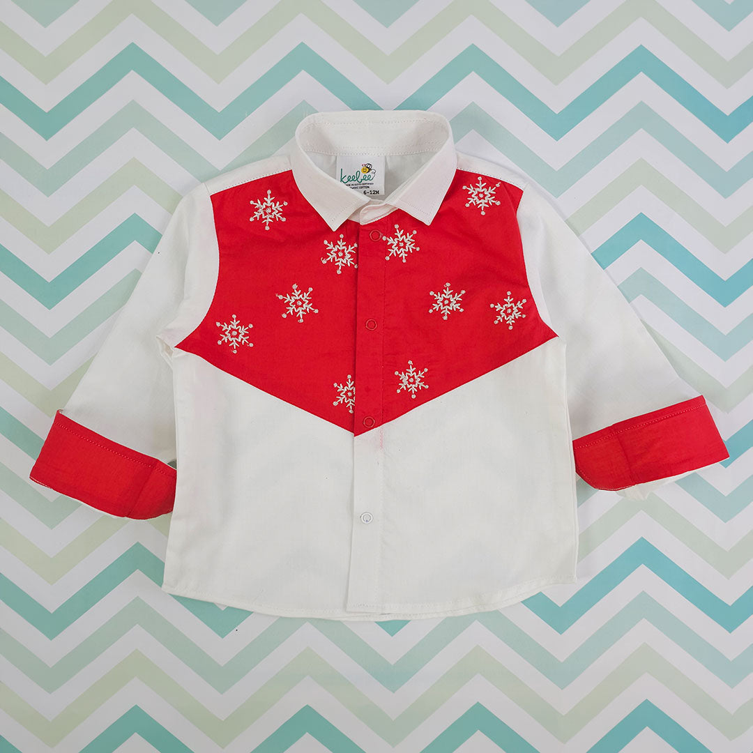 Keebee Organic Cotton Embroidered Full Sleeve Shirt - Snowflakes