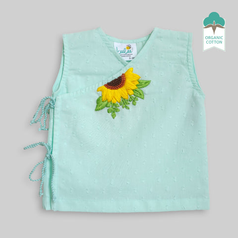 Organic Cotton Sunflower Embroidered Aqua Jhabla
