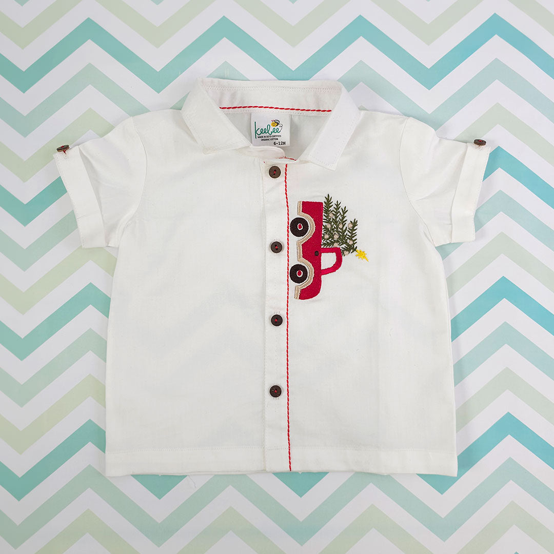 Keebee Organic Cotton Embroidered Half Sleeve Shirt - Christmas Truck