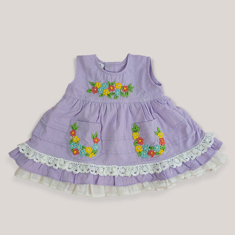 Keebee Organic Cotton Hand Embroidered Purple Peony Baby Girl Dress