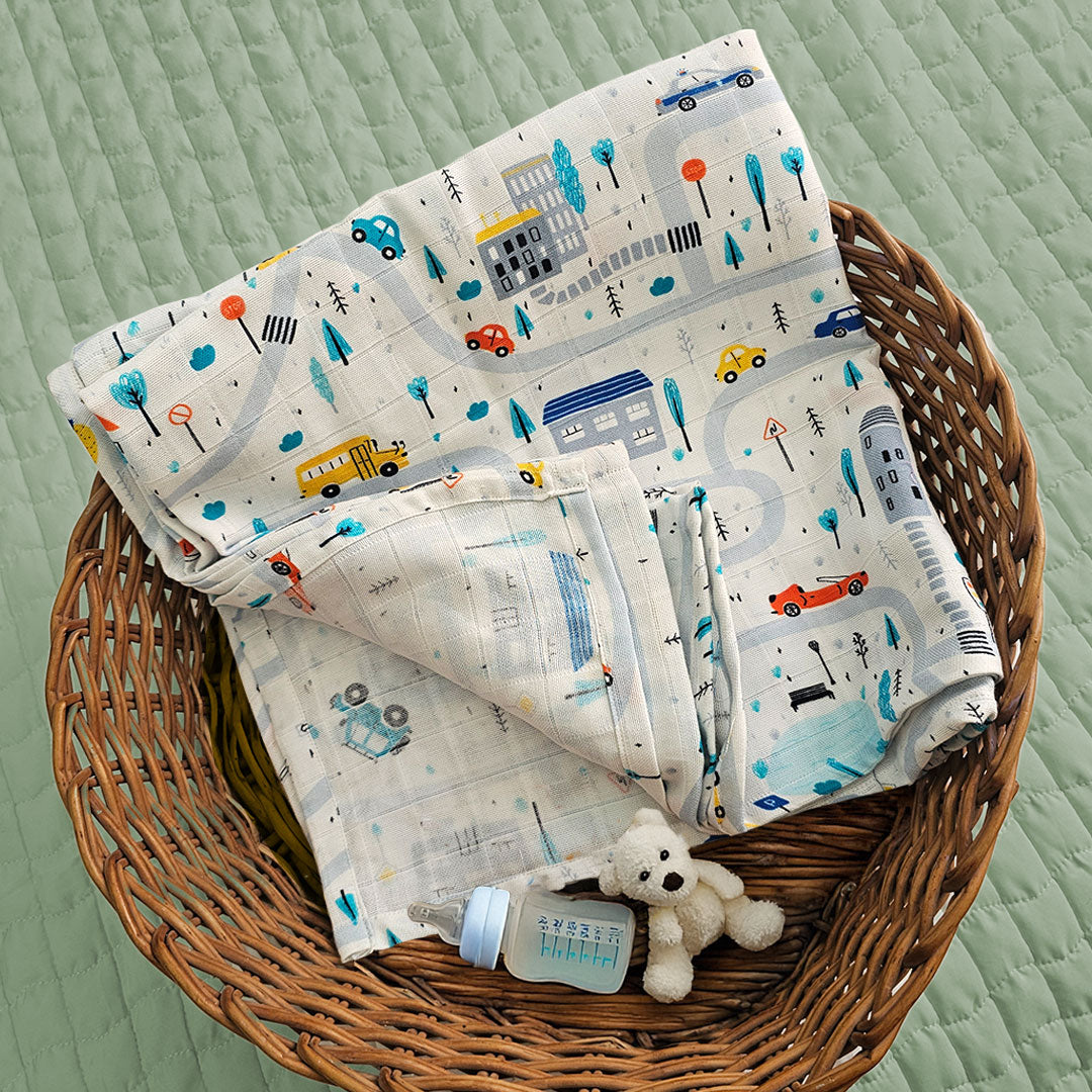 Keebee Organic Cotton Printed Swaddle/Towel - Tiny Town