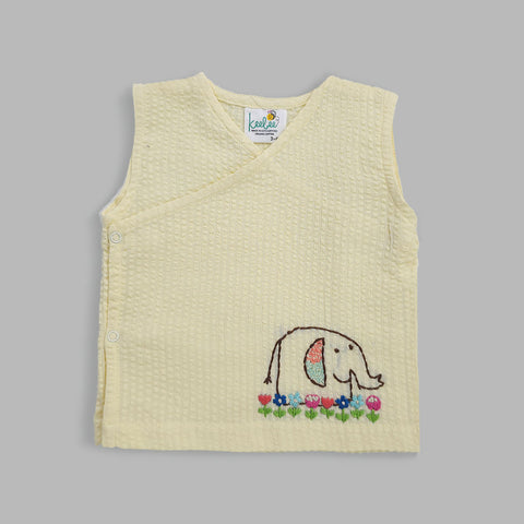 Keebee Organic Cotton Hand Embroidered Yellow Baby Jabla - Elephant