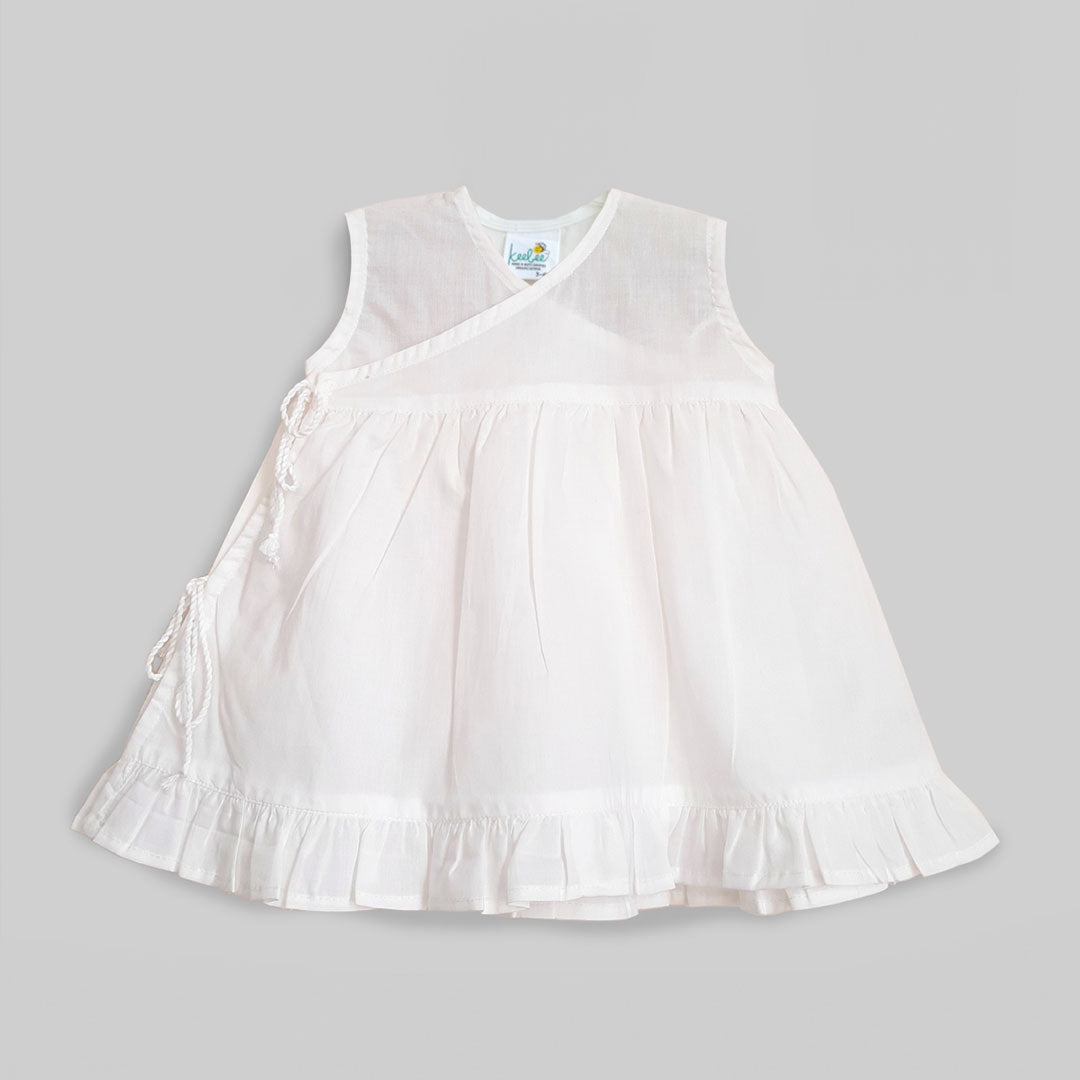 Organic Cotton Solid Girls Jabla / Dress - White