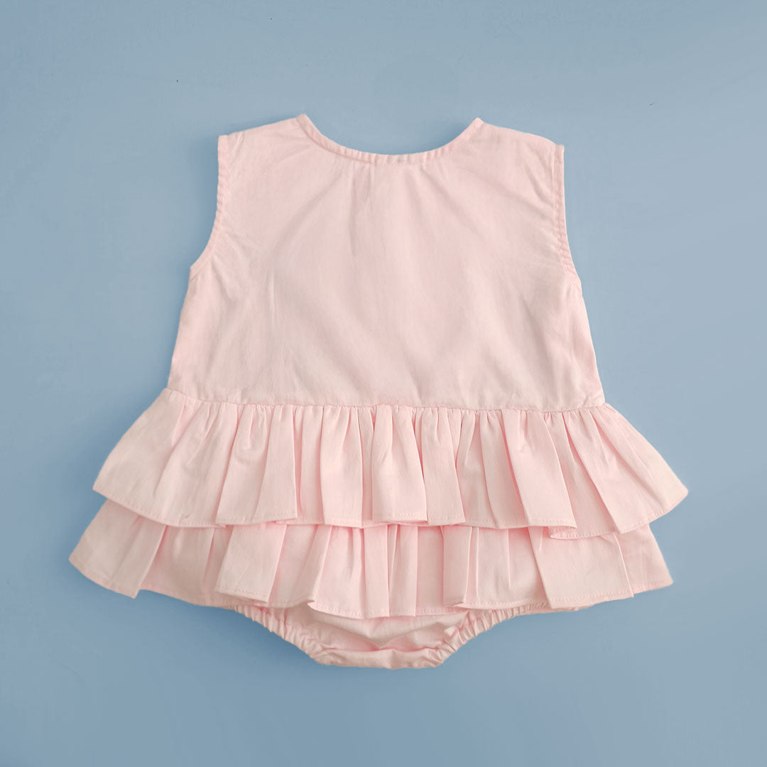 Keebee Organic Cotton Baby Girl Sleeveless Ballerina Style Baby Pink Ruffled Romper