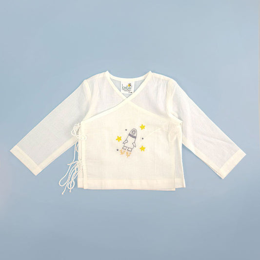 Keebee Organic Cotton Full Sleeve Embroidered Baby Jabla - Rocket