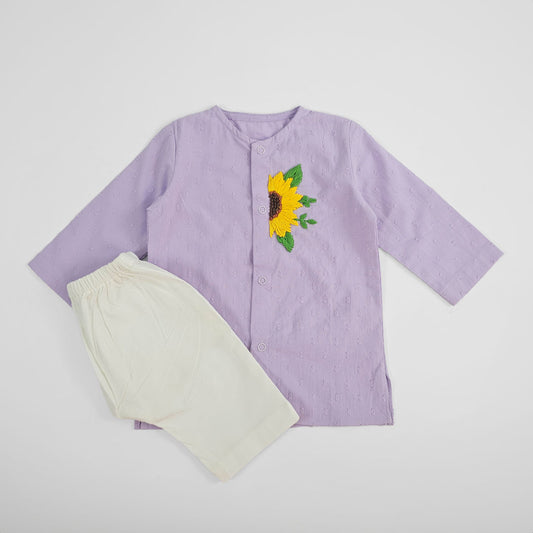 Keebee Organic Cotton Newborn Boys Textured Lilac Kurta Set - Sunflower