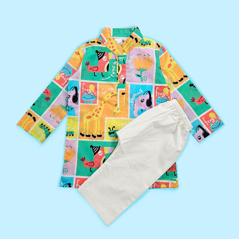 Keebee Organic Cotton Printed Multicolor Kurta paired with Pajama Pants - Zoo Crew