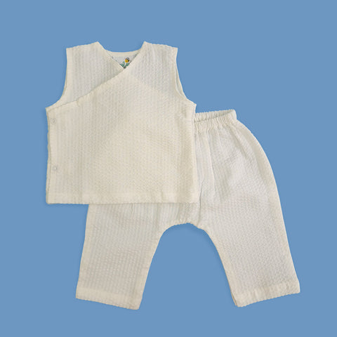 Keebee Organic Cotton Kimono Style Textured Baby Jabla Set - White