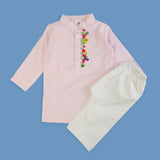 Organic Cotton Mushroom Embroidered Baby Pink Kurta paired with Pajama Pants