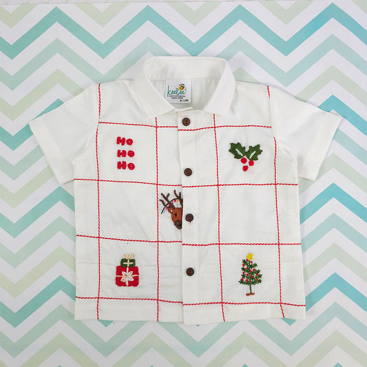 Keebee Organic Cotton Embroidered Half Sleeve Shirt - Holiday Tic-Tac-Toe