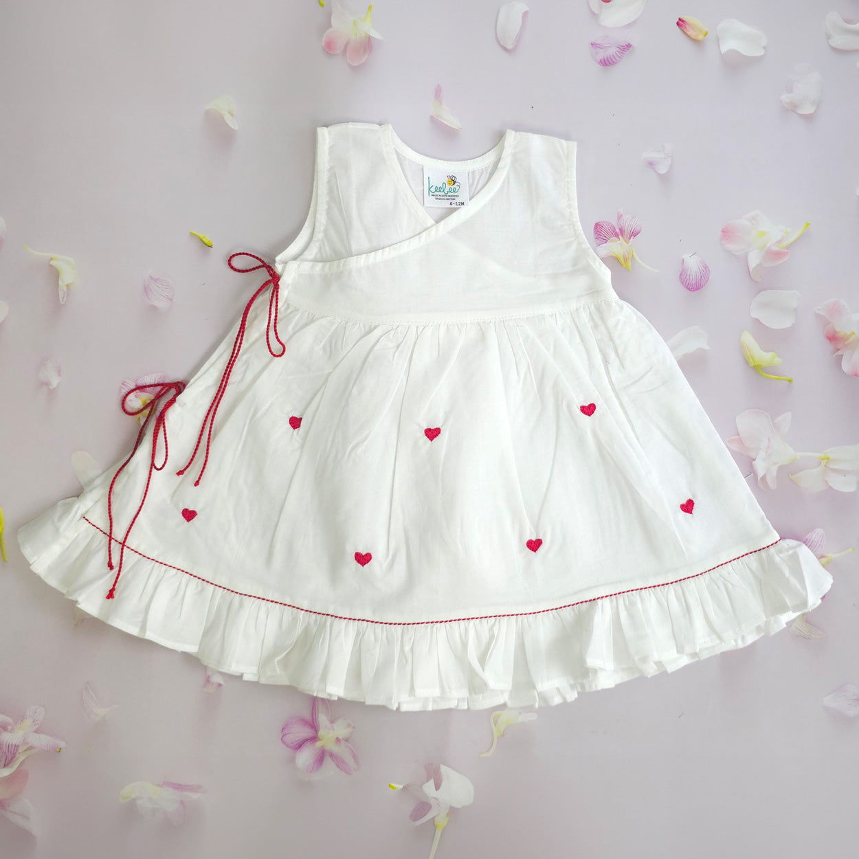 Organic Cotton Embroidered Girls White Jabla / Dress - Hearts