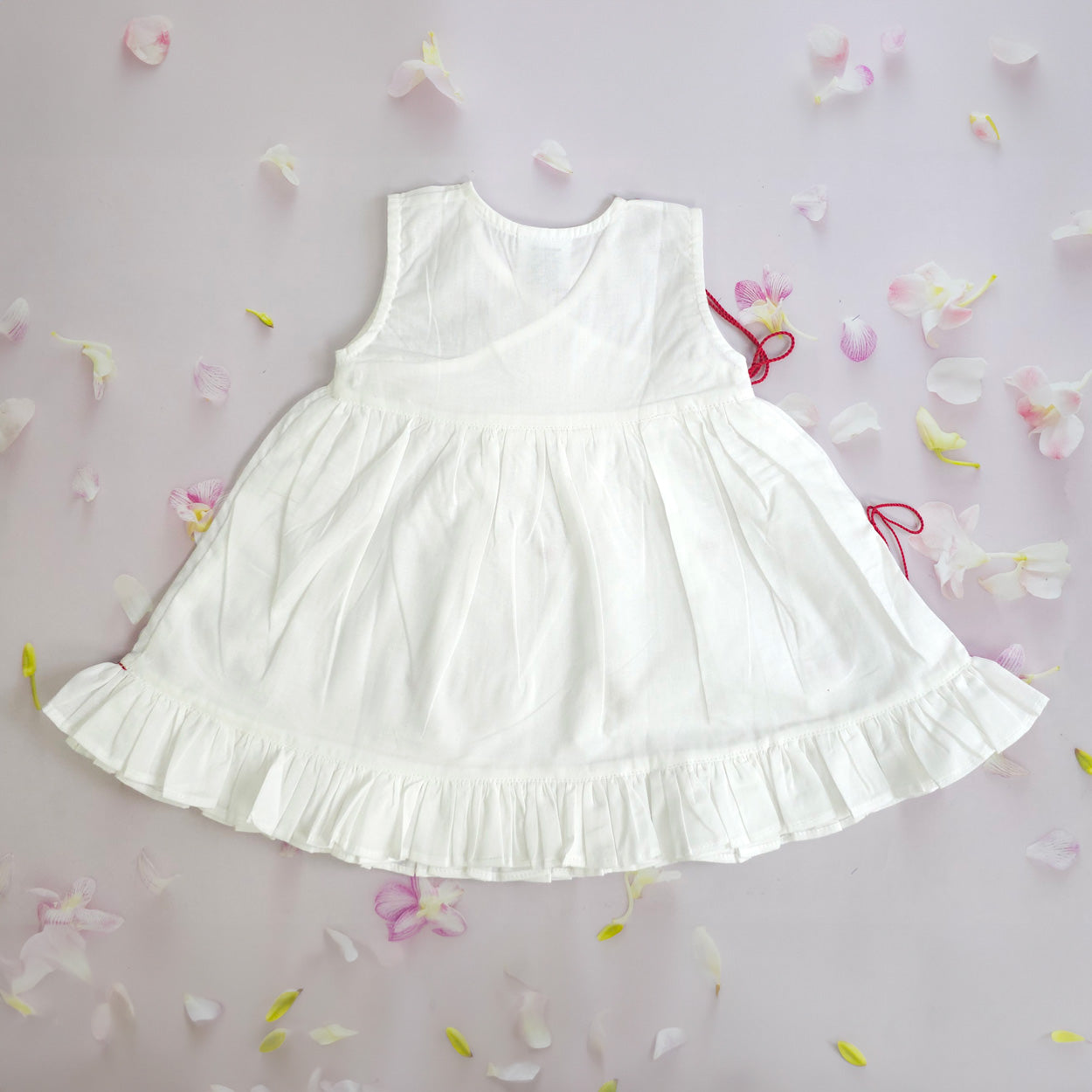 Organic Cotton Embroidered Girls White Jabla / Dress - Hearts