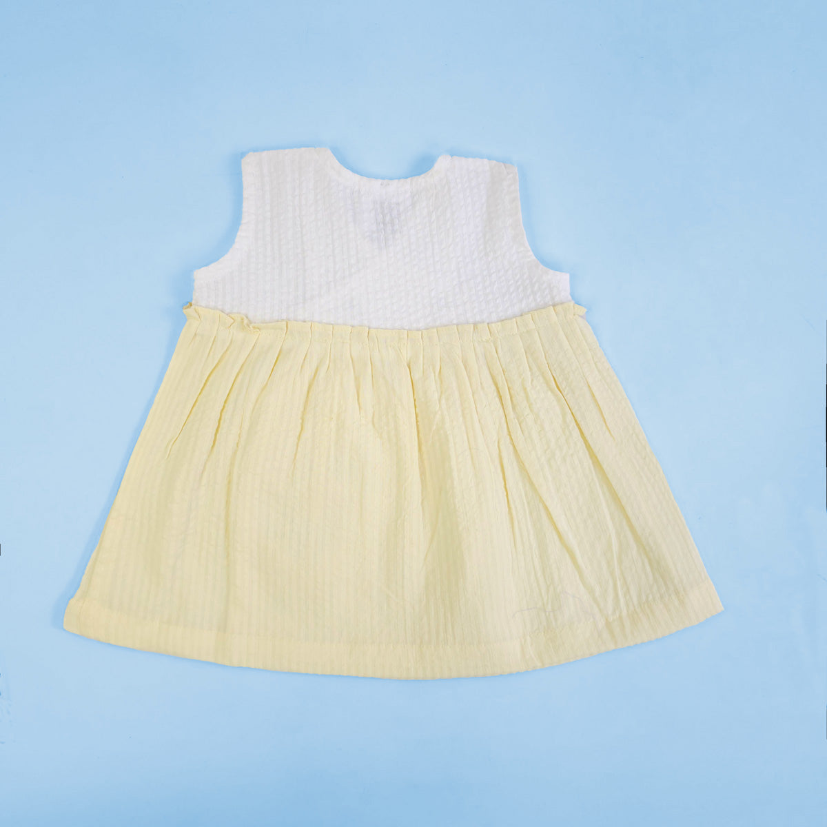 Organic Cotton Embroidered Girls White and Yellow Overlap Dress - Flower Heart