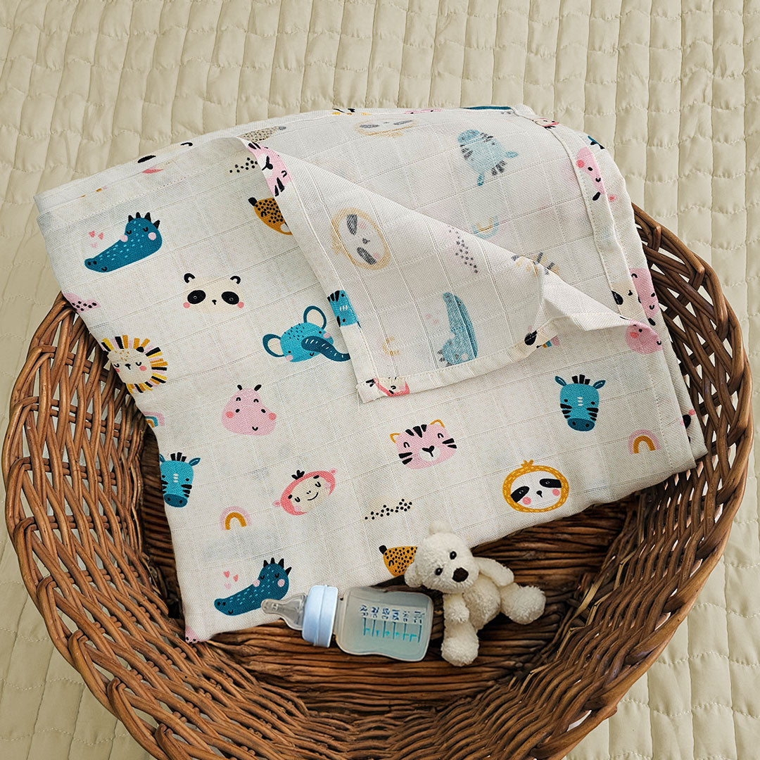 Keebee Organic Cotton Printed Swaddle/Towel - Funky Friends