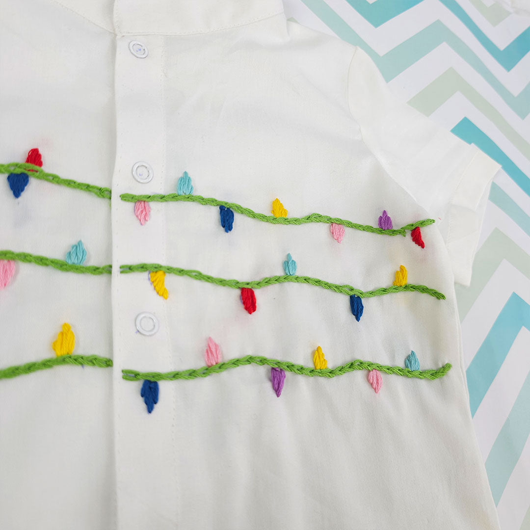 Keebee Organic Cotton Embroidered Half Sleeve Shirt - Twinkle Lights