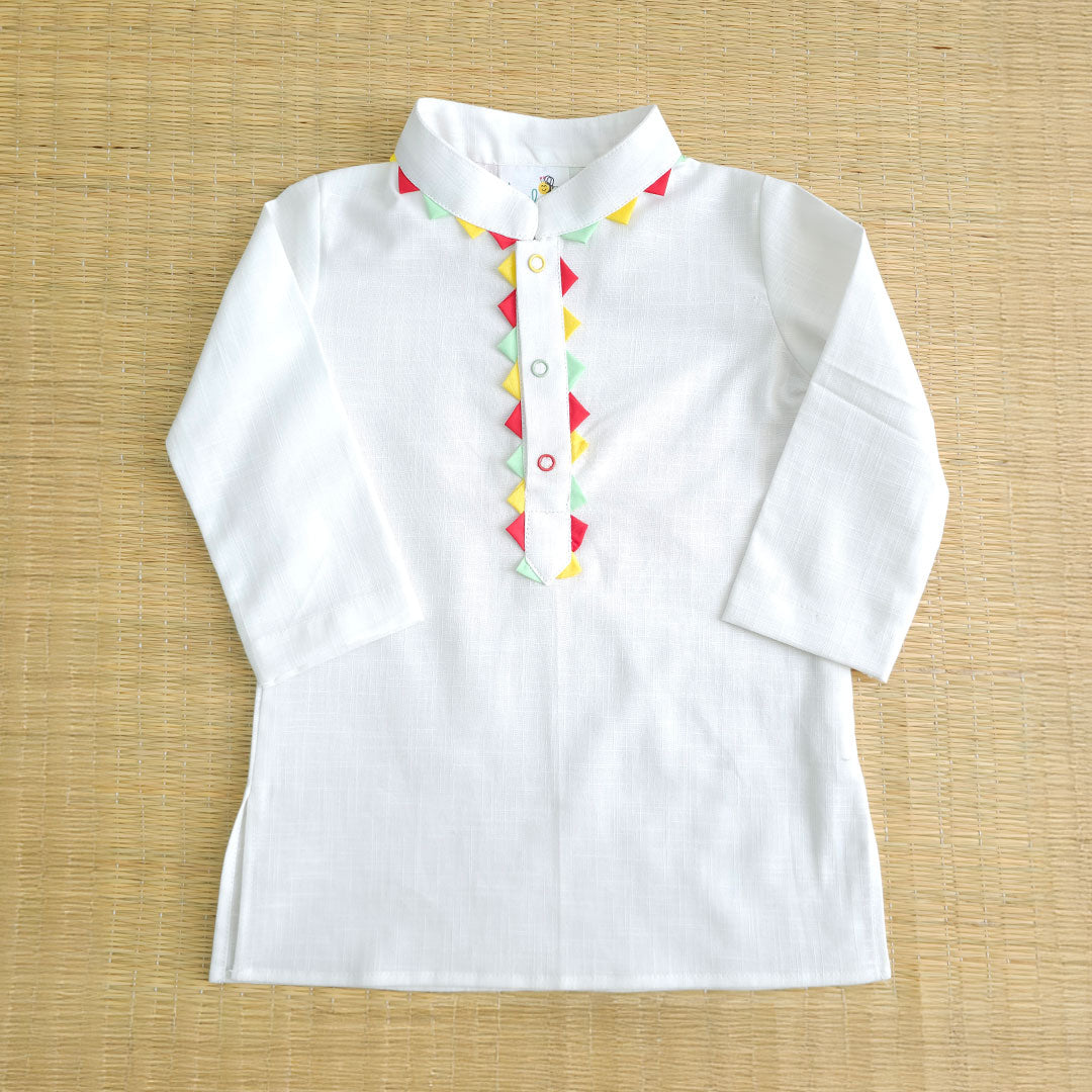 Keebee Organic Cotton White Kurta paired with Red Patiala Pants - Colorful Toran