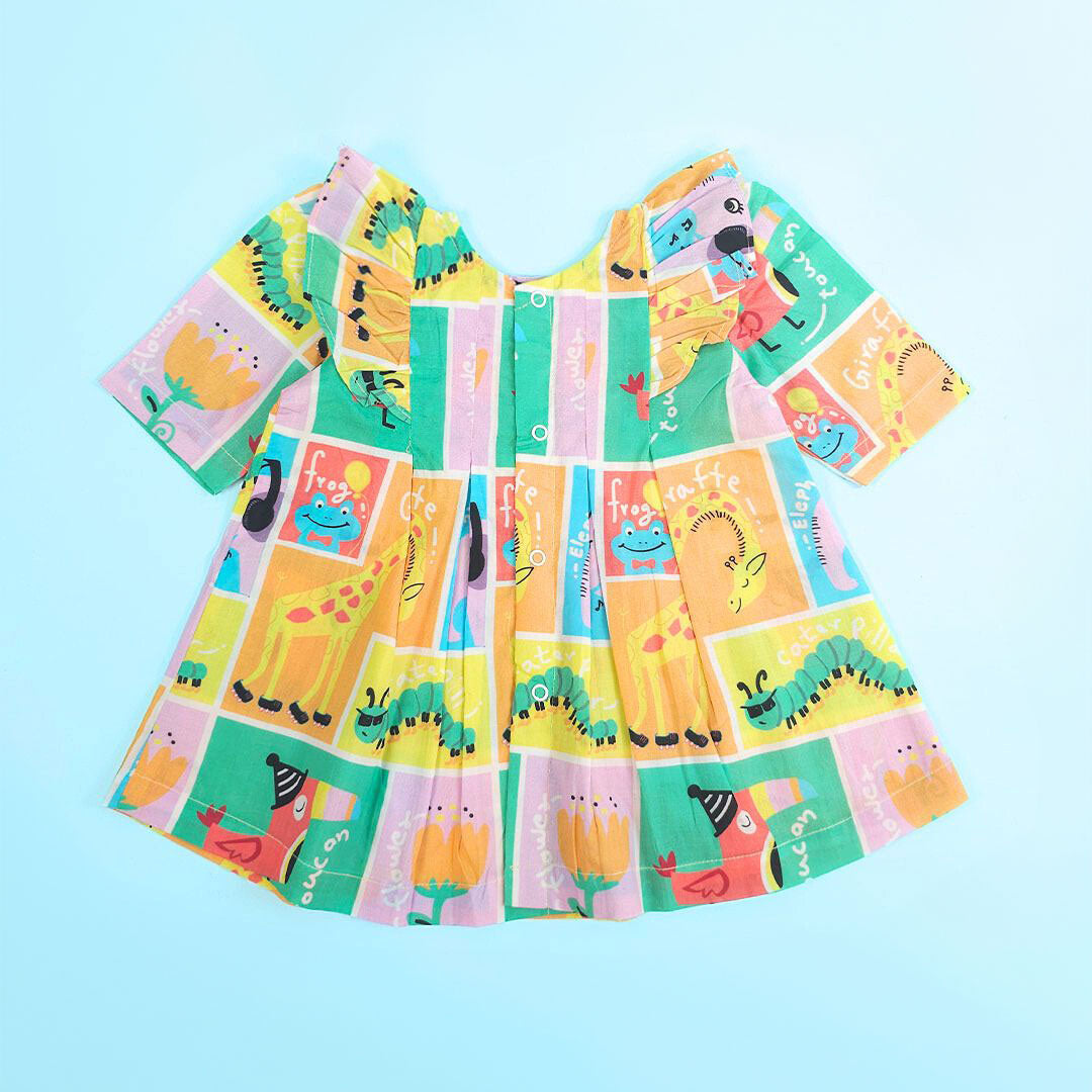 Organic Cotton Printed Girls Iris Dress with Puff Sleeves - Zoo Crew