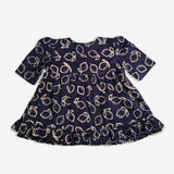 Keebee Organic Cotton Printed Navy Blue Puff Sleeve Girls Jabla / Wrap Dress - Lemons