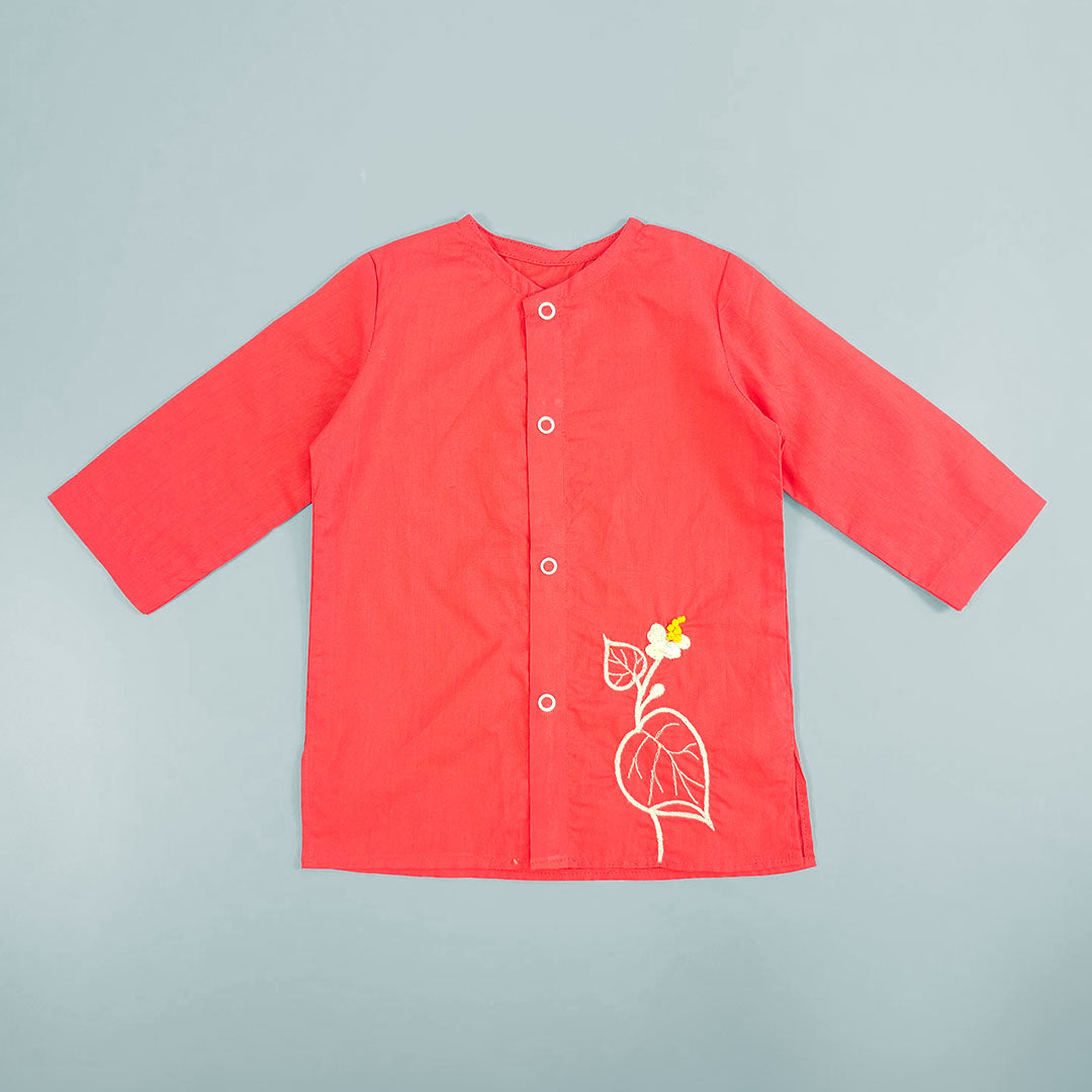 Keebee Organic Cotton Newborn Boys Red Kurta Set - Floral Vine