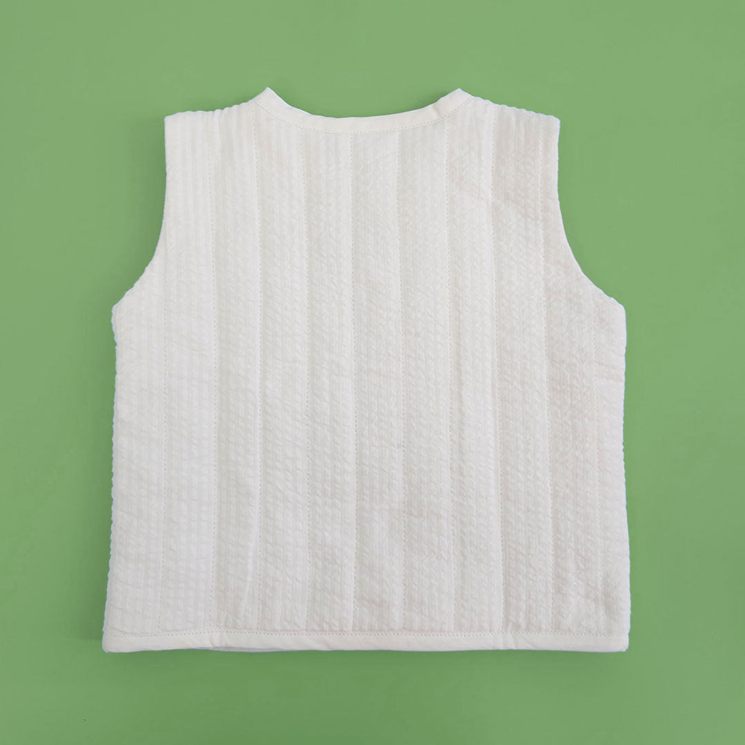 Keebee Organic Cotton Quilted White Vest - Winter Bee