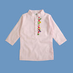 Organic Cotton Mushroom Embroidered Baby Pink Kurta paired with Pajama Pants