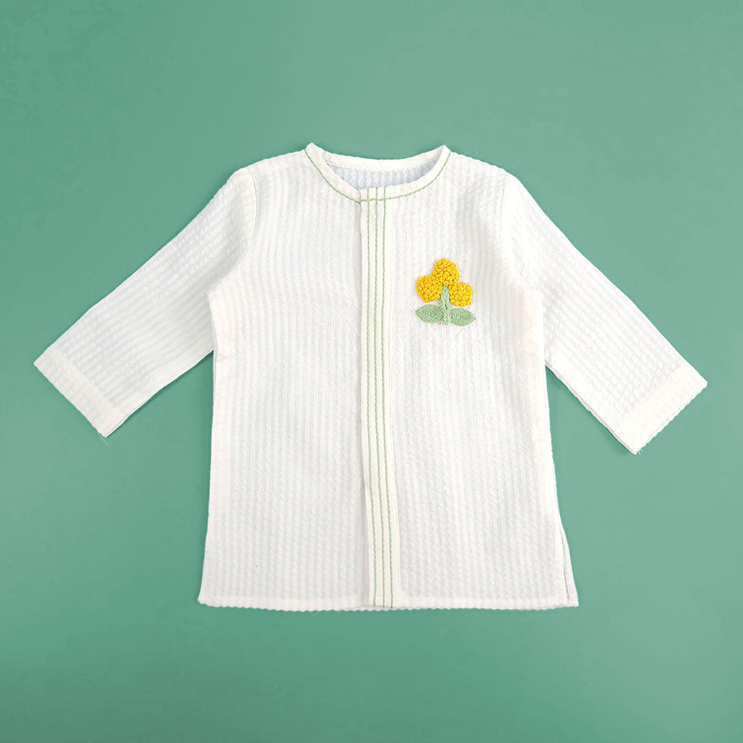 Keebee Organic Cotton Newborn Boys Textured White Kurta Set - Marigold