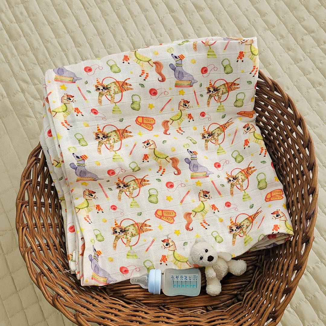 Keebee Organic Cotton Printed Swaddle/Towel - Circus Crew