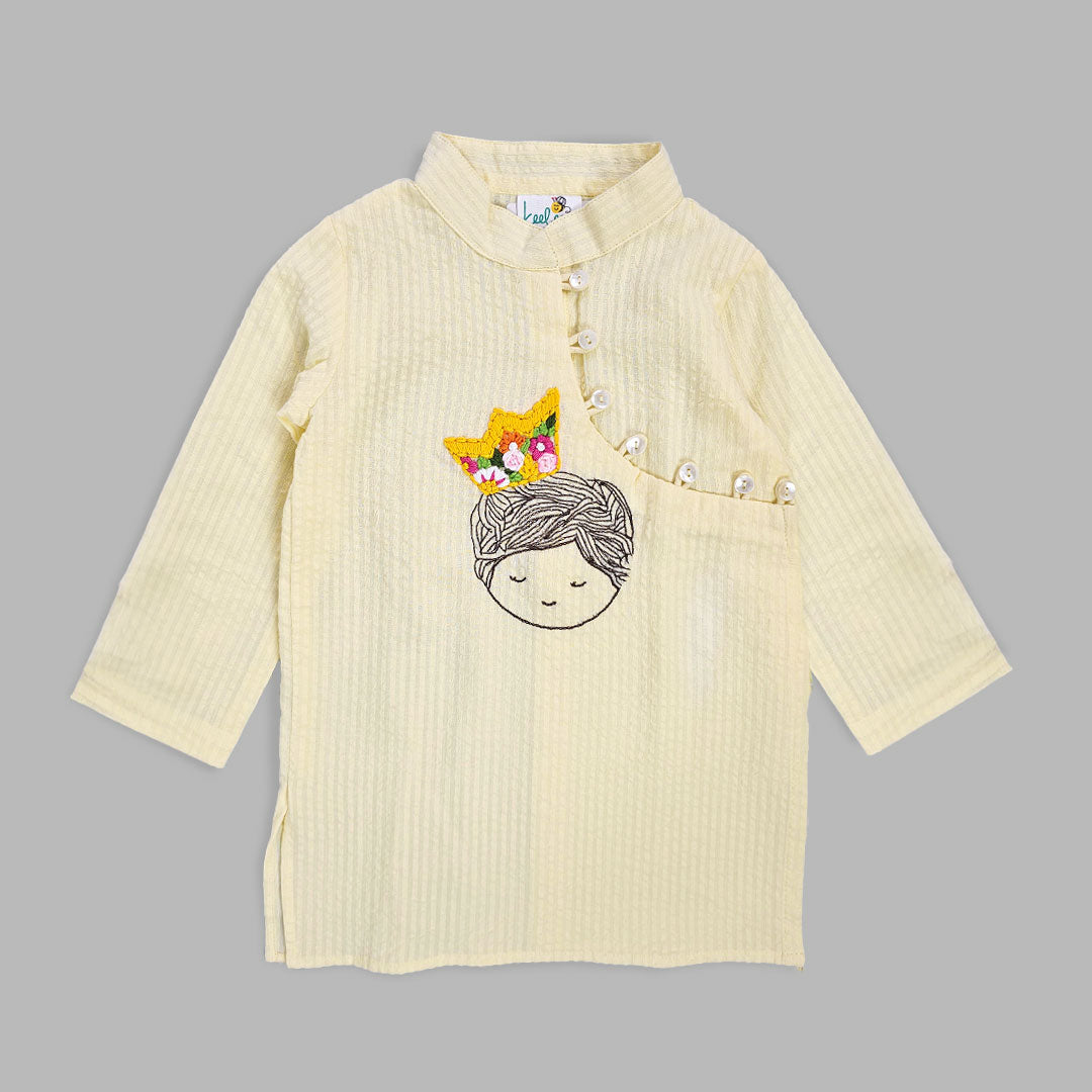 Keebee Organic Cotton Embroidered Yellow Kurta paired with Pajama Pants - Little Prince