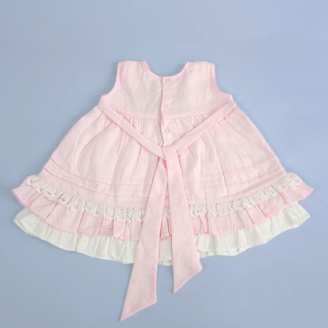 Keebee Organic Cotton Hand Embroidered Baby Pink Peony Baby Girl Dress