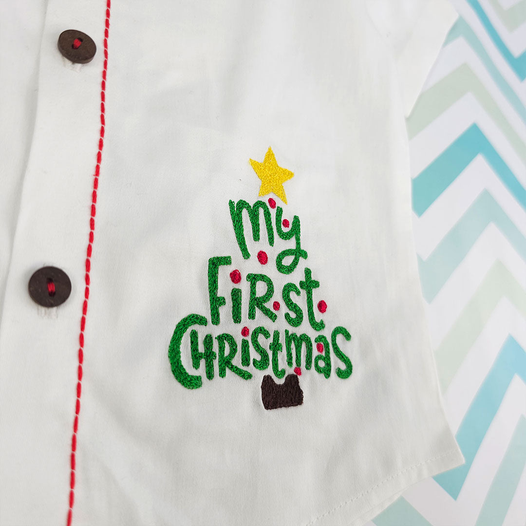 Keebee Organic Cotton  Embroidered Half Sleeve Shirt - 'My First Christmas'