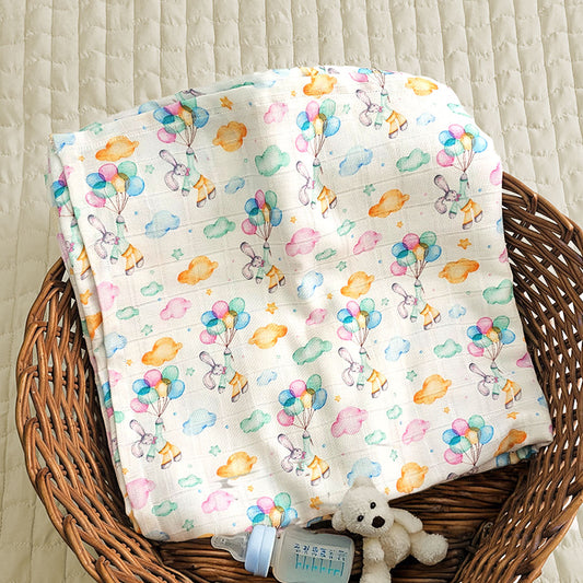 Keebee Organic Cotton Printed Swaddle/Towel - Bunny with Balloons