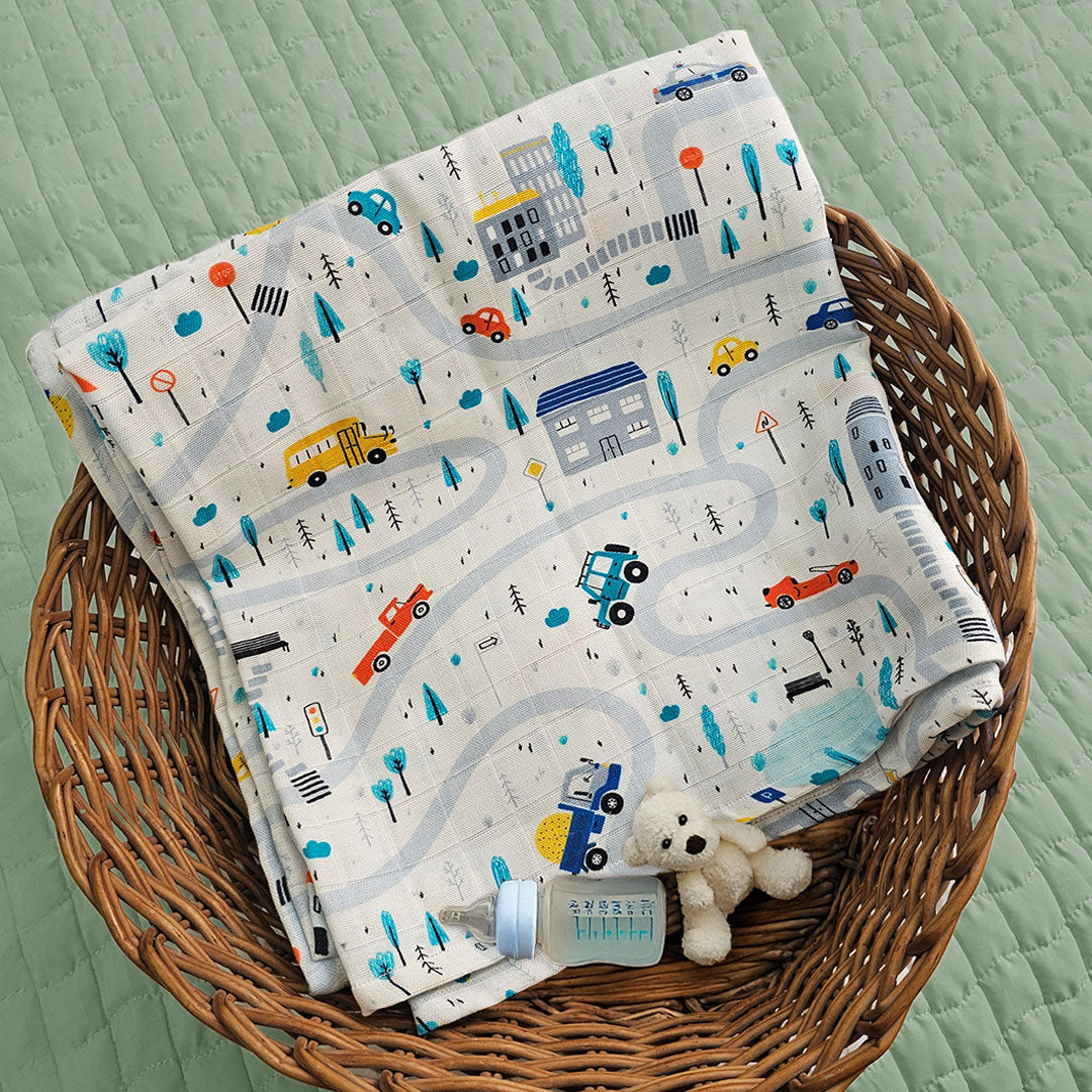 Keebee Organic Cotton Printed Swaddle/Towel - Tiny Town