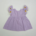 Keebee Organic Cotton Embroidered Girls Lilac Dress - Sunflower