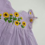 Keebee Organic Cotton Embroidered Girls Lilac Dress - Sunflower