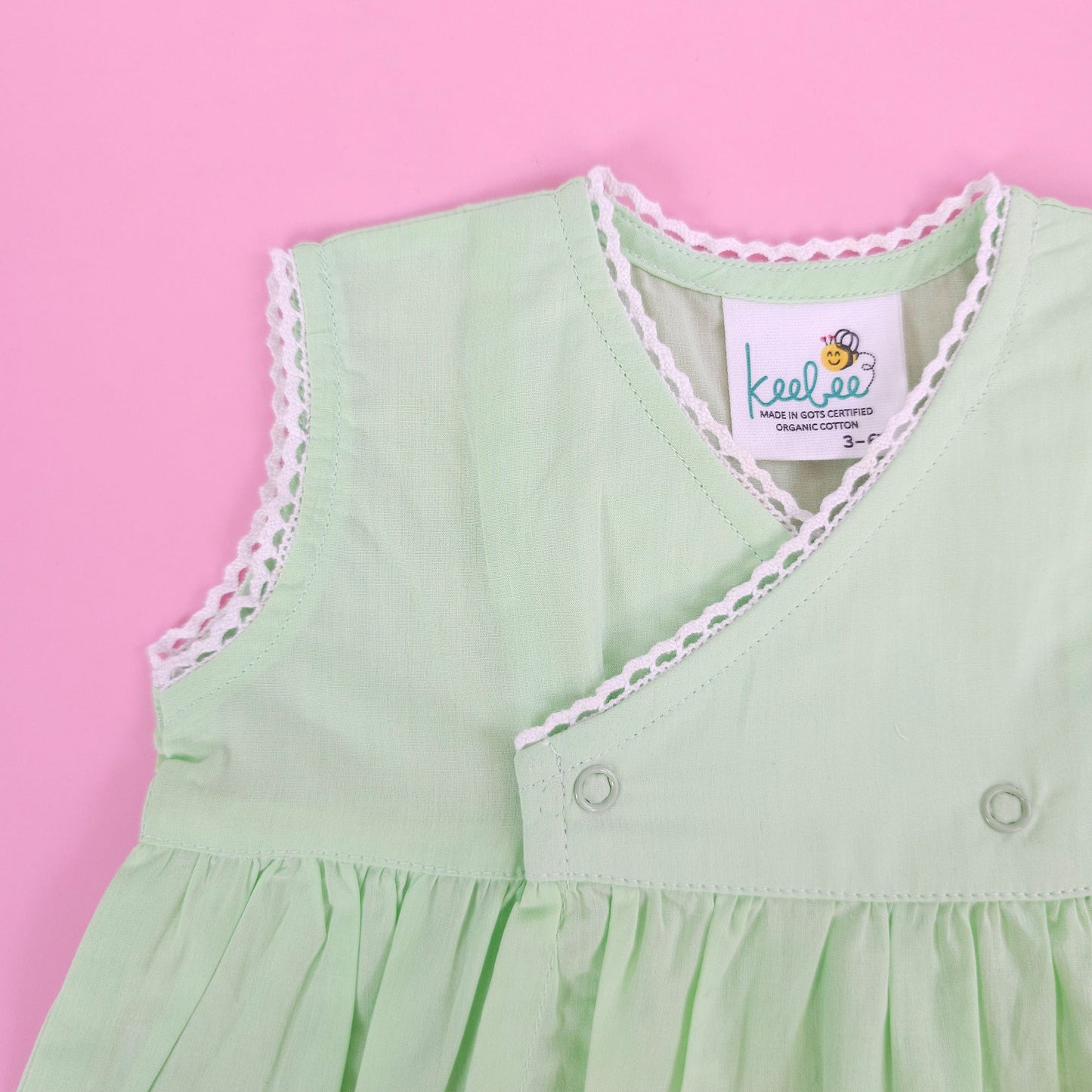 Organic Cotton Embroidered Girls Green Overlap Dress - Bicycle