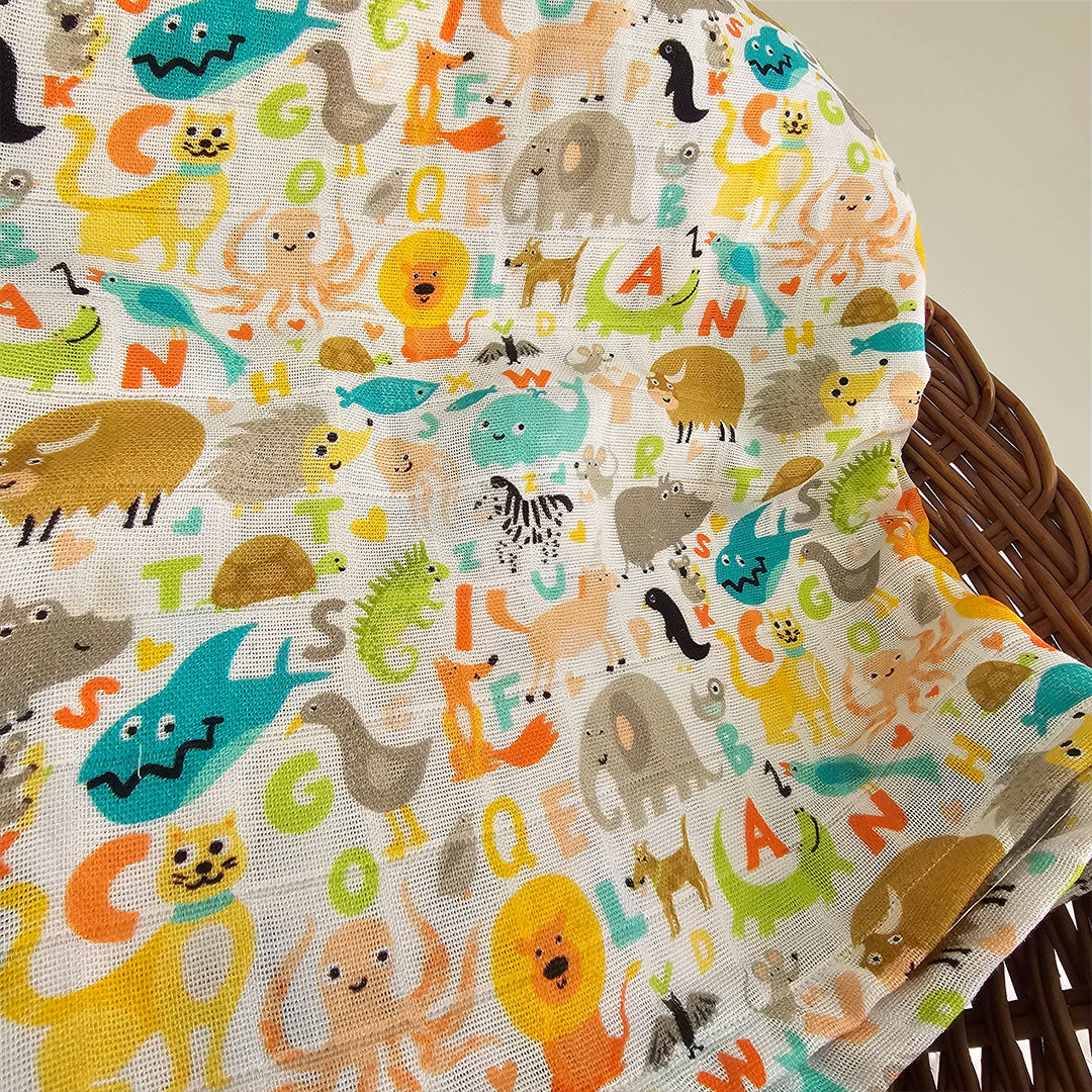 Keebee Organic Cotton Printed Swaddle/Towel - Animal Kingdom