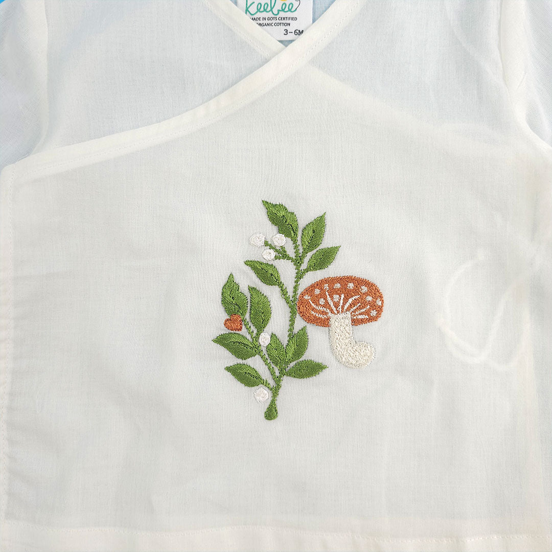 Keebee Organic Cotton Full Sleeve Embroidered Baby Jabla - Mushroom