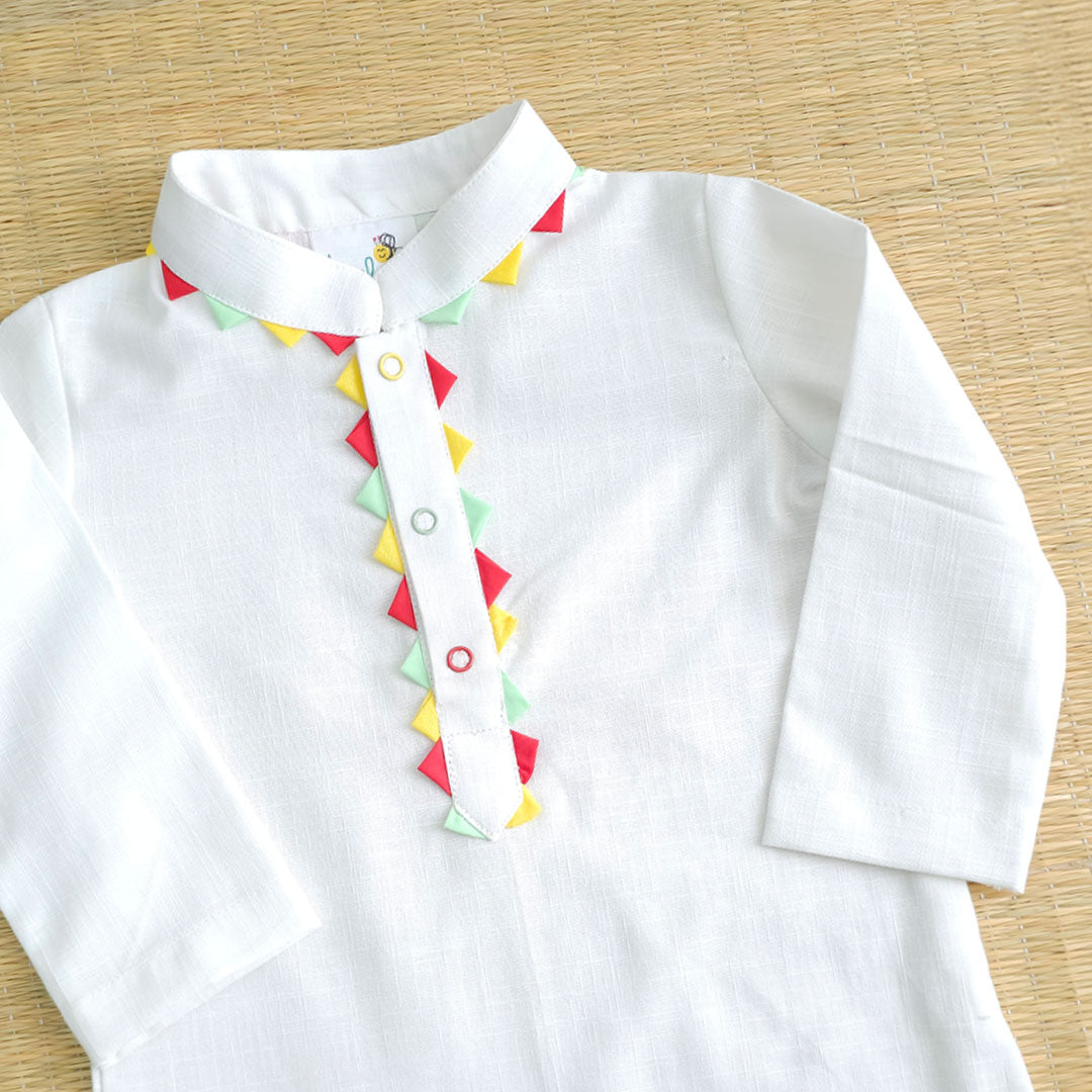 Keebee Organic Cotton White Kurta paired with Red Patiala Pants - Colorful Toran