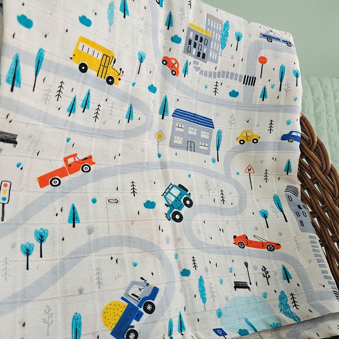 Keebee Organic Cotton Printed Swaddle/Towel - Tiny Town