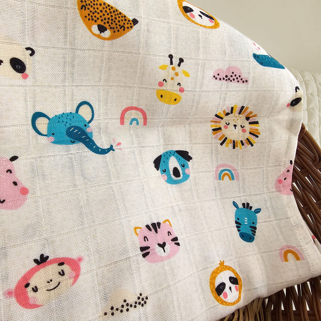 Keebee Organic Cotton Printed Swaddle/Towel - Funky Friends