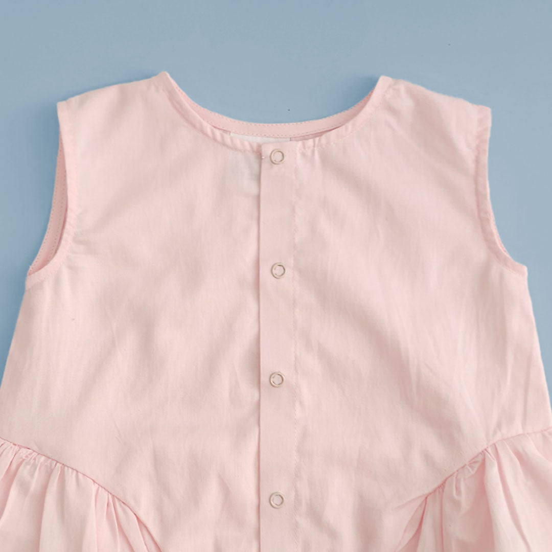 Keebee Organic Cotton Baby Girl Sleeveless Ballerina Style Baby Pink Ruffled Romper