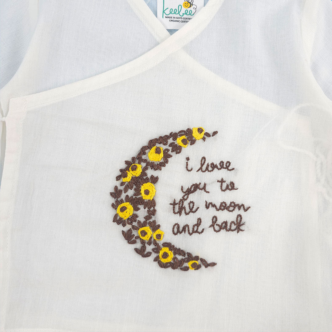 Keebee Organic Cotton Full Sleeve Embroidered Baby Jabla - Love You to The Moon and Back