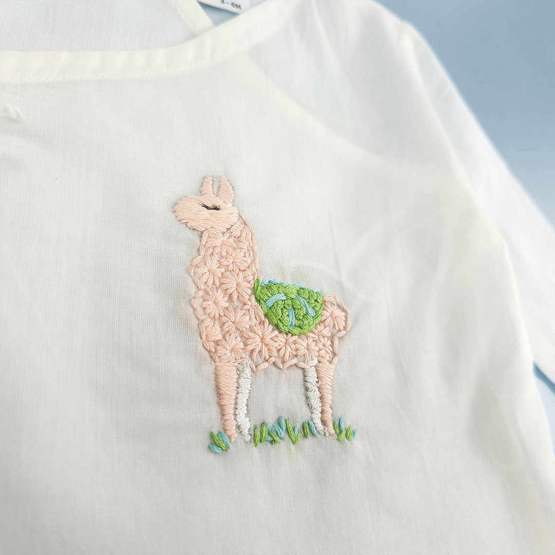 Keebee Organic Cotton Full Sleeve Embroidered Baby Jabla - Llama