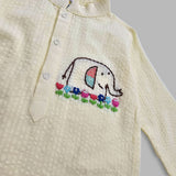 Keebee Organic Cotton Hand Embroidered Yellow Kurta paired with Pajama Pants - Elephant