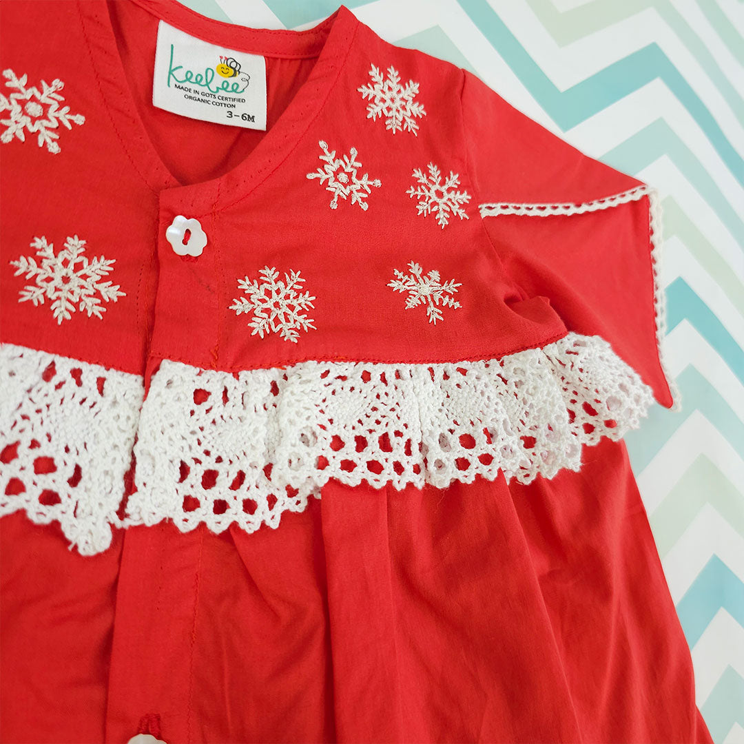 Keebee Organic Cotton Embroidered Baby Girl Half Sleeve Button Up Dress - Snowflake Dreams